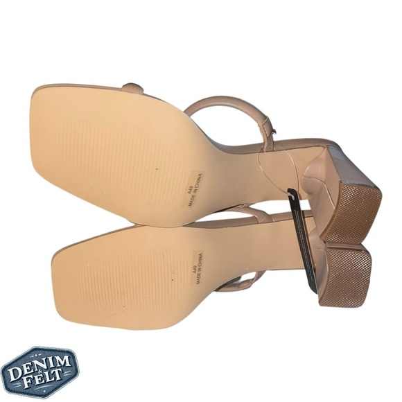 Athlefit Women’s Tan Square Open Toe Two Strap Chunky Heeled Slip On Sandal |NEW - Picture 11 of 13